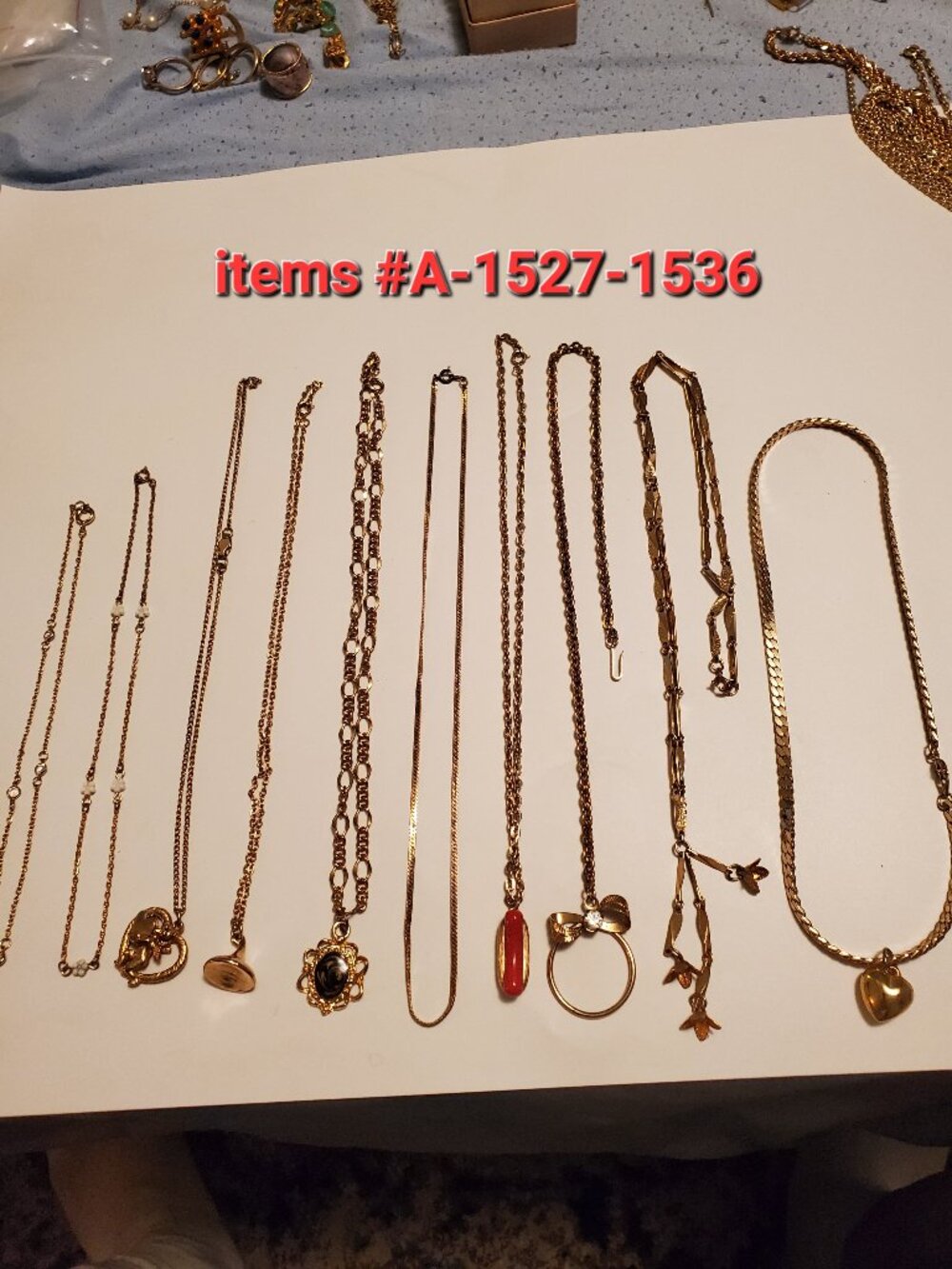 10 Gold Necklaces, items # A-1527-1536,  wt. 109 grams.